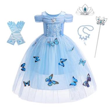 Imagem de Dressy Daisy Fantasia infantil para meninas vestido de princesa com acessórios Natal Halloween vestido chique borboleta tamanho 4T azul