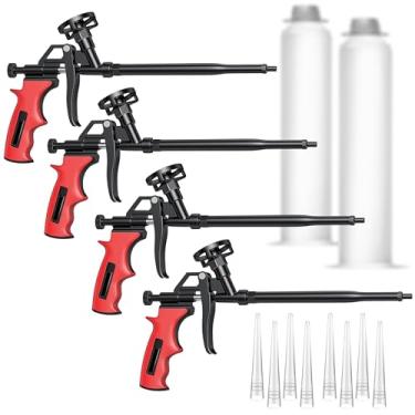 Imagem de Pacote com 4 pistolas de espuma expansoras de spray – Pistola distribuidora de espuma vermelha, dispensador de pistola adesiva de espuma longa para preencher selagem e isolar pequenas lacunas