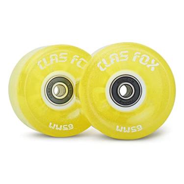 Imagem de CLAS Fox Rodas de skate com luzes luminosas com pontos brilhantes e rolamentos ABEC-9 instalados 65 mm x 35 mm 82A 8 peças ao ar livre ou interno para patinação em fileira dupla (amarelo fluorescente)