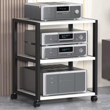 Imagem de WUHUQN Rack de áudio, suporte de mídia AV móvel de 2/3/4 camadas, suporte de TV estéreo para leitor de CD, estilo industrial, adequado para casa/escritório/teatro, armário de armazenamento de mídia