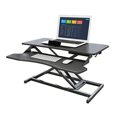 Imagem de WUHUQN Mesa portátil levantável para computador, suporte dobrável para teclado, prateleira para laptop, sistema de reforço hidráulico, bancada de trabalho para escritório