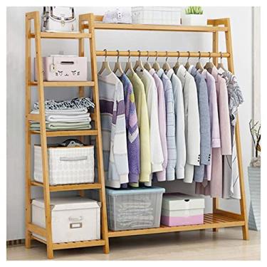 Imagem de Arara de roupas de bambu para salão industrial com prateleira de armazenamento de 5 camadas para casa, quarto, lavanderia, pequeno lugar, entrada/110 cm (110 cm)