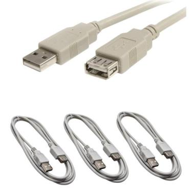 Imagem de Extensão Extensor Cabo USB 2.0 High Speed 3 Metros Kit 3 Un - HDMatter