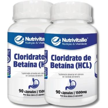 Imagem de Kit 02 cloridrato de betaina (hcl) 1500mg 90caps nutrivitalle