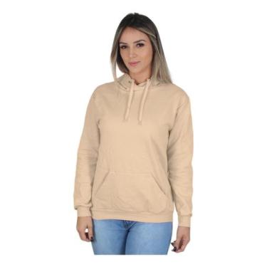 Imagem de Moletom Liso Feminino Blusa De Frio Canguru Lançamento - Hs, Bege, G