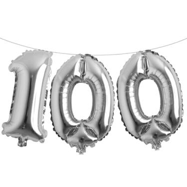 Imagem de Balão numérico multicolorido de 40,6 cm, 100 balões, balões digitais para festas de aniversário, decorações de celebração, suprimentos, balões com números de alumínio para casamento (100 pratas)