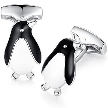Imagem de Abotoaduras de pinguim HONEY BEAR para homens de negócios, presente de casamento, preto e branco