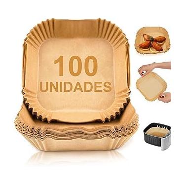 Imagem de Kit 100 Formas de Papel Descartável Quadrada Antiaderente Premium Protetor à Prova De Gordura Para Fritadeira Sem Óleo Tamanho Universal Compatível com Todas Fritadeiras Air Fryer 20cm