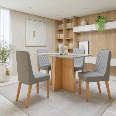Imagem de Conjunto Sala de Jantar Tampo MDF com 4 Cadeiras  Amêndoa Clean/Off White/Cinza