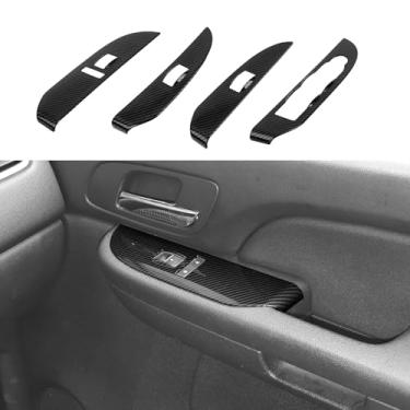 Imagem de CheroCar Capa de interruptor de painel de elevação de janela de carro de fibra de carbono para Chevrolet Tahoe Suburban Avalanche GMC-Yukon GMC-Sierra 2007-2013, acessórios interiores da tampa do