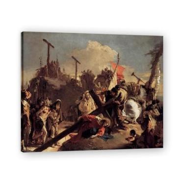Imagem de Impressão em tela de Giovanni Battista Tiepolo com a cruz – Obra-prima rococó barroca, pintura escolar de Veneza, pintura a óleo decorativa para galeria doméstica 40 x 48 cm