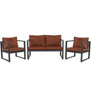 Imagem de Conjunto Sofá Para área Externa Londres Slin Corda Nautica Preta - Sofá 2 Lugares E 2 Poltronas A07