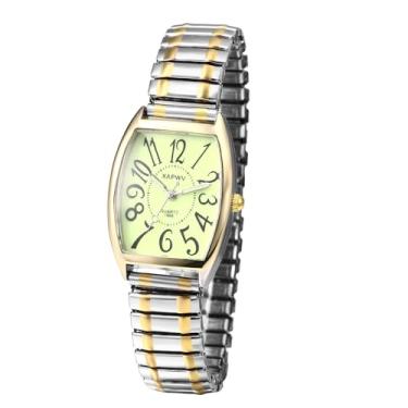 Imagem de JewelryWe Relógio de pulso feminino elástico, fácil leitor, analógico, quartzo, pulseira elástica para Halloween, Ouro luminoso quadrado - prata (16 cm), relógio elástico