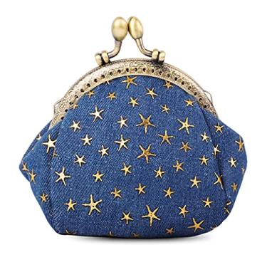 Imagem de iSuperb Porta-Moedas Bolsa Star Pouch Kiss-Lock Troco Carteiras Pequenas Para Mulheres (Azul Marinho)