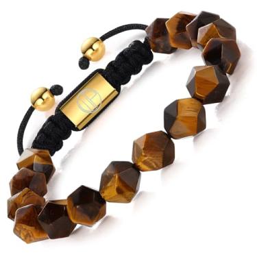 Imagem de WP WEPICK Pulseiras masculinas banhadas a ouro 18 quilates de aço inoxidável, cabeça de leopardo, olho de tigre, contas de ônix pretas feitas à mão, pulseira masculina, ajustável, presente de