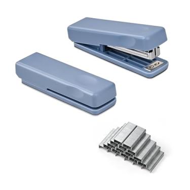 Imagem de Valtiner 2 mini grampeadores com 2000 grampeadores, pequenos grampeadores fofos para mesa, capacidade para 20 folhas, sem atolamento, grampeador portátil para material escolar de escritório (azul)