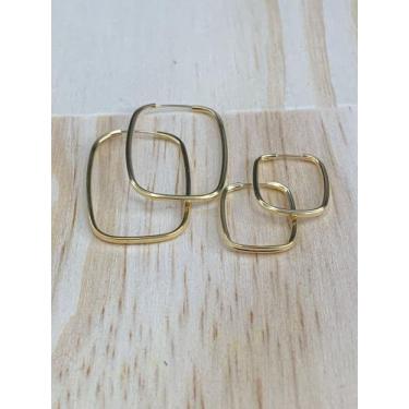 Imagem de Kit Brinco Retângular Primeiro e Segundo Furo Ouro 18k - Casa Das Joia