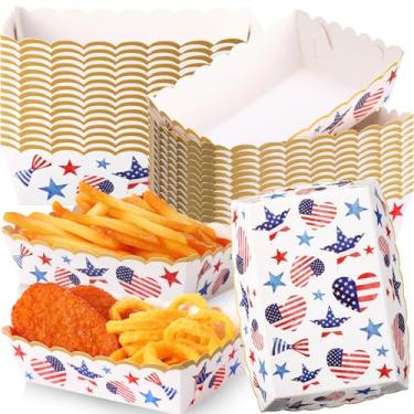 Imagem de Blushtier Pacote com 36 bandejas de papel de 4 de julho, barcos de comida patrióticos, bandejas, pratos patrióticos, pratos patrióticos, descartáveis para lanches, sobremesa, para decoração de festa