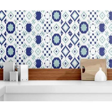 Imagem de Papel de parede Adesivo Azulejo Decorativo Azul/Verde - PRESENTE-BRIND