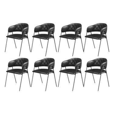 Imagem de Conjunto 8 Cadeiras Veneza Couro Preto Metal Preto