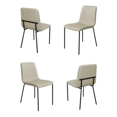 Imagem de Conjunto 4 Cadeiras Malu Couro Pérola Metal Preto