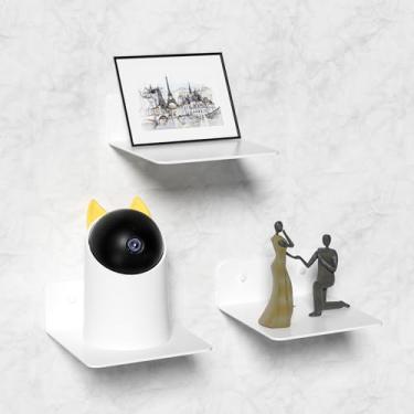 Imagem de Wisfame Conjunto de 3 prateleiras flutuantes brancas pequenas, prateleiras suspensas de metal para banheiro, sala de estar, quarto, prateleiras de exibição de parede de 12 cm para bugigangas, bordas