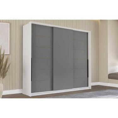 Imagem de Guarda Roupa Casal 3 Portas de Correr e 4 Gavetas Lisboa Branco/Cinza - Politorno