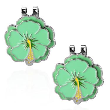 Imagem de 2un Marcador Bola Golfe Magnético com Clipe Boné, Conjunto Marcadores Golfe Íman Forma Flor Chapéu ou Viseira Clipe Acessórios Saco Desporto para Mulheres Homens Golfistas Presente (Verde)