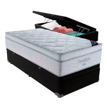 Imagem de Cama Box Báu Blindado + Colchão de Molas Ensacadas Freedom - (Solteiro, Sintético Preto)
