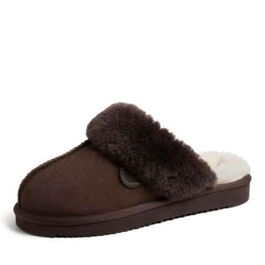 Imagem de Dearfoams Pantufa feminina Fireside Sydney Shearling Fur para uso interno/externo com larguras largas, Café, 38