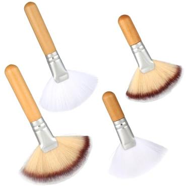 Imagem de Tinoaly 4 Peças de Pincéis Macios em Leque para Rosto, Cerdas Macias Iluminador Blush Conjunto de Esteticista com Cabos Longos e Curtos para Maquiagem pó Solto Mulheres e Meninas