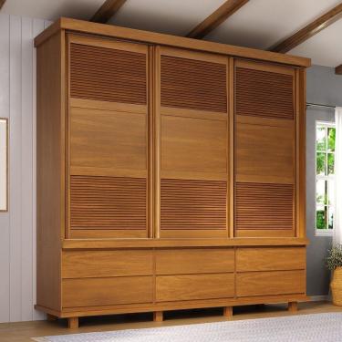 Imagem de Guarda-roupa 3 Portas De Correr E 6 Gavetas Veneziana Mogno/mel