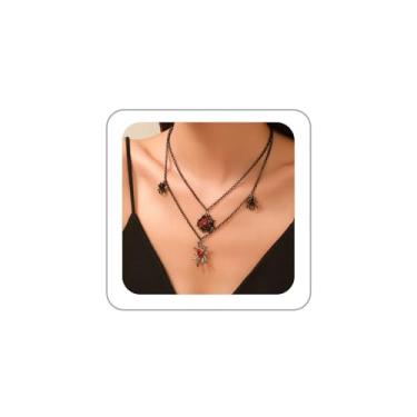 Imagem de LKingel Colar feminino com contas de Halloween, gótico, em camadas, preto, com pingente de aranha punk, gargantilha, bijuteria de fantasia de Halloween para mulheres, Zinco, Sem Pedra Preciosa