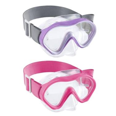 Imagem de Aegend Pacote com 2 óculos de snorkel para crianças – alça tricotada – óculos de natação infantis com cobertura de nariz para 3 – 12, roxo branco e vermelho-rosa