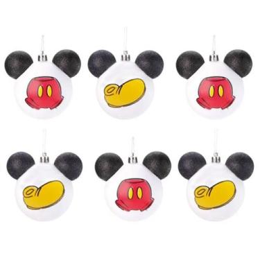 Imagem de Enfeite de Natal 6 Bolas Acessórios Mickey Branca - Disney