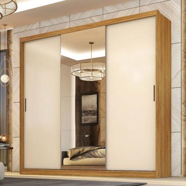 Imagem de Guarda-Roupa Casal Dalila 3 Portas 4 Gavetas 100% Mdf com Espelho Flex Cinamon/Off-White - Demóbile
