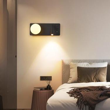 Imagem de GZZBMY Lâmpada de parede interna LED com 2 interruptores luzes de leitura arandela de parede giratória ajustável com portas USB carregador luz de parede de cabeceira para quarto sala de estar hotel