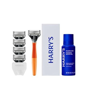 Imagem de Harry's Kit de barbear masculino – cabo de barbear, 5 refis de lâmina de barbear, gel de barbear espumante e capa de lâmina de viagem – Ember