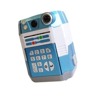 Imagem de MERIGLARE Caixa eletrônico, máquina de poupança, rolagem automática, cofrinho infantil, senha, caixa eletrônico para crianças, meninas, meninos, idade 3-8 anos, Azul