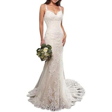 Imagem de Vestido De Noiva Sereia Vestido De Noiva Longo Laço Sem Encosto Escritório Civil Vestidos De Noiva, White, 58