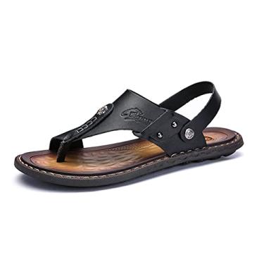 Imagem de Sapatos de praia de verão confortáveis masculinos, corretor de joanetes masculino, pés casuais de couro, sandálias ortopédicas para pés chatos e fascite plantar(Black,47 EU)