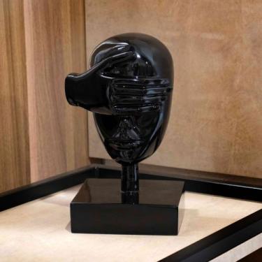 Imagem de Escultura Decorativa Rosto Cego Em Cerâmica Preto 25cm B02 - D'Rossi -