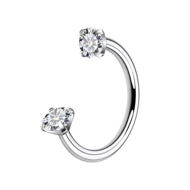 Imagem de Lcolyoli G23 Anel de nariz de ferradura de titânio 18G 20G Anéis de nariz roscados internamente para mulheres piercing de narina de zircônia cúbica dupla joia, Metal, Zircônia cúbica