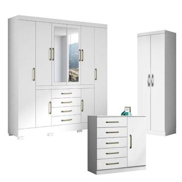 Imagem de Guarda Roupa Casal Nápole 2045149 E Armário Multiuso New 2000192 E Cômoda Milão Branco - Aramóveis