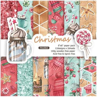 Imagem de Sunch Craft 24 folhas de papel para scrapbook de Natal, 15 x 15 cm, tema de inverno, cartolina unilateral para fazer cartões DIY (PA1903)