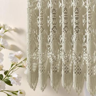 Imagem de Cortina cáqui boho para sala de estar, casa de fazenda, crochê, curta, cortina de renda para quarto, café, decoração rústica de casa de campo, ilhós de filtragem de luz, saia de janela para sala de