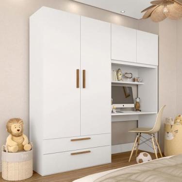 Imagem de Guarda Roupa Infantil 4 Pts 2 Gav Com Escrivaninha Joy Bco/frei - M.a Branco/freijó