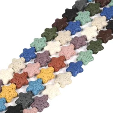 Imagem de Contas soltas tingidas com estrela de 21 mm de pedra vulcânica multicolorida para fazer joias DIY