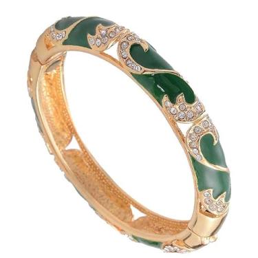 Imagem de Only My Live Home Pulseiras vintage esmaltadas verdes de strass acessórios femininos cloisonne pulseiras folheadas a ouro joias modernas presentes