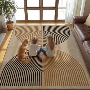 Imagem de Tapete de juta fácil de arco-íris lavável, 7,5 x 12,7 cm, moderno, geométrico, contemporâneo, pequeno, tapete neutro, antiderrapante, para quarto, entrada, porta da frente, casa de fazenda